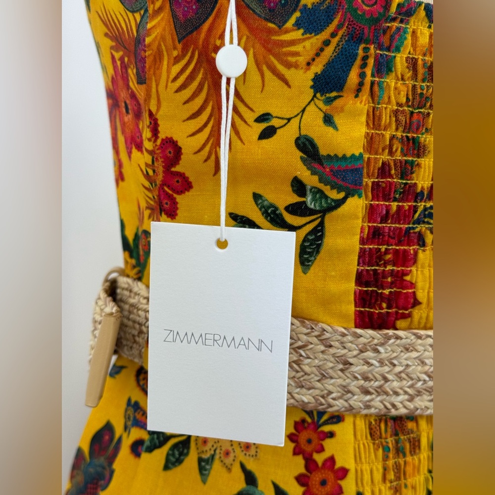 ZIMMERMANN Ginger Strapless Midi Dress Pink & Yellow Floral Midi Dress Size 6 - Picture 8 of 16